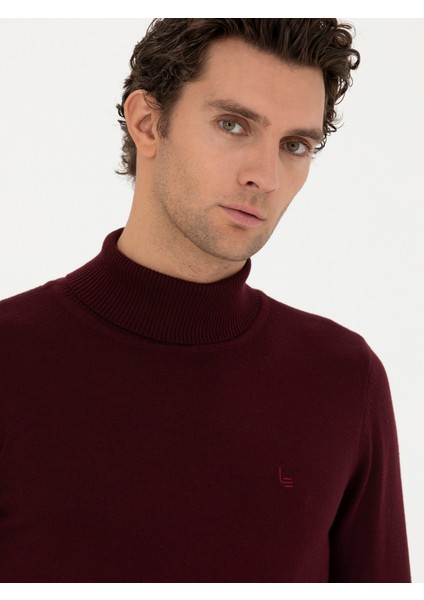 Erkek Bordo Slim Fit Pamuk Karışımlı Balıkçı Yaka Basic Triko Kazak 50245058-VR014 fiyatları
