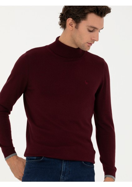 Erkek Bordo Slim Fit Pamuk Karışımlı Balıkçı Yaka Basic Triko Kazak 50245058-VR014 modelleri