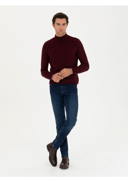 Erkek Bordo Slim Fit Pamuk Karışımlı Balıkçı Yaka Basic Triko Kazak 50245058-VR014 fırsatları
