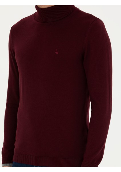 Erkek Bordo Slim Fit Pamuk Karışımlı Balıkçı Yaka Basic Triko Kazak 50245058-VR014