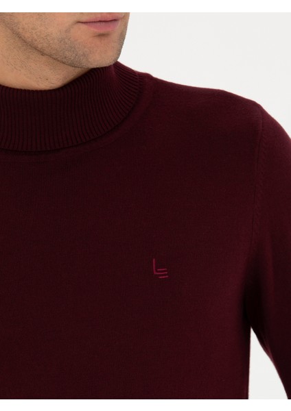 Erkek Bordo Slim Fit Pamuk Karışımlı Balıkçı Yaka Basic Triko Kazak 50245058-VR014