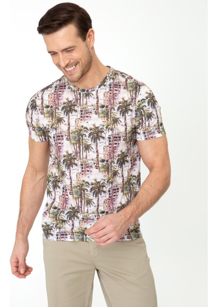 Erkek Haki Bisiklet Yaka Slim Fit T-Shirt 50247629-VR027