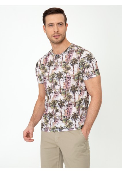 Erkek Haki Bisiklet Yaka Slim Fit T-Shirt 50247629-VR027