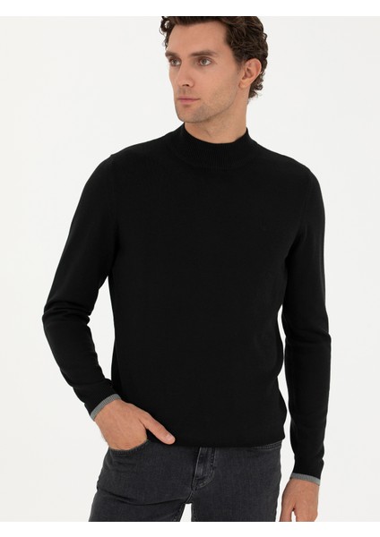 Erkek Siyah Slim Fit Yarım Balıkçı Basic Triko Kazak 50245057-VR046