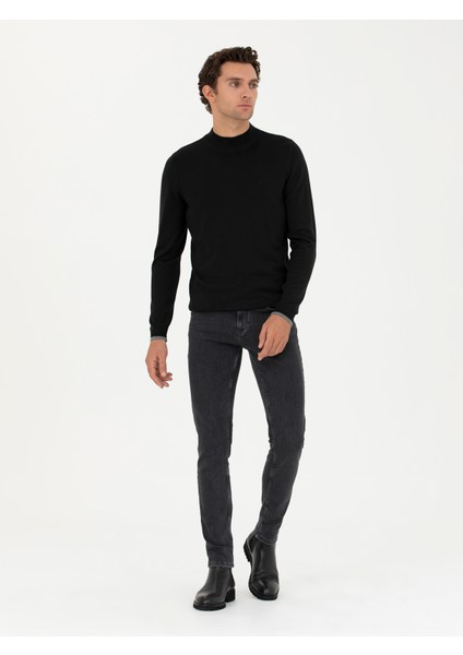 Erkek Siyah Slim Fit Yarım Balıkçı Basic Triko Kazak 50245057-VR046