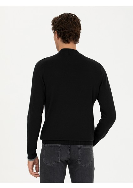 Erkek Siyah Slim Fit Yarım Balıkçı Basic Triko Kazak 50245057-VR046