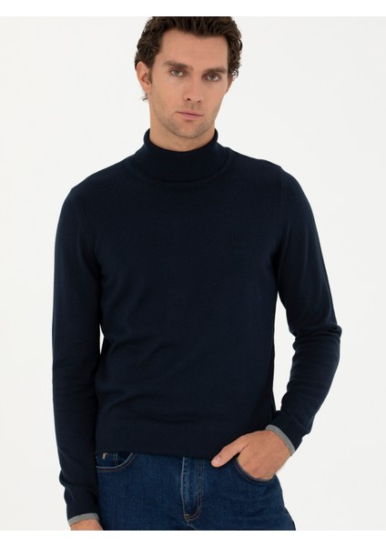 Erkek Lacivert Slim Fit Balıkçı Yaka Basic Triko Kazak 50245058-VR033