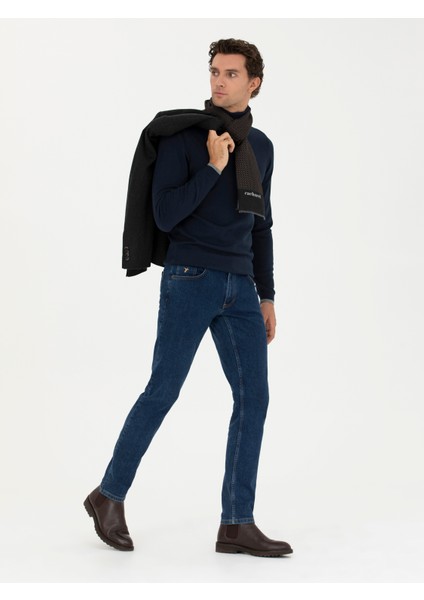 Erkek Lacivert Slim Fit Balıkçı Yaka Basic Triko Kazak 50245058-VR033