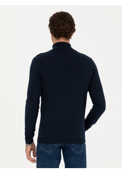 Erkek Lacivert Slim Fit Balıkçı Yaka Basic Triko Kazak 50245058-VR033
