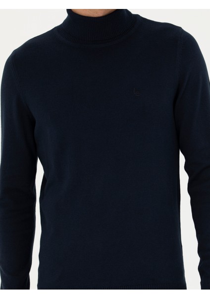 Erkek Lacivert Slim Fit Balıkçı Yaka Basic Triko Kazak 50245058-VR033