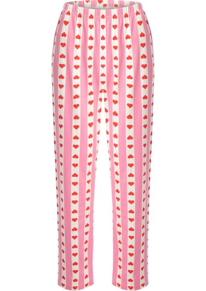 Kadın Pamuklu Kısa Kollu Kalpli Pijama Takımı