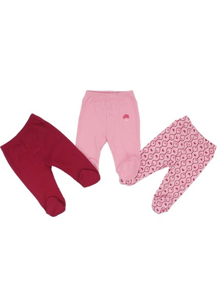 Kız Bebek Fuşya Pembe Omuzları Fırfırlı Kalp Desenli 3'lü Tek Alt Set - 1015347