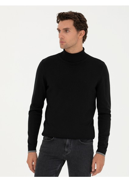 Erkek Siyah Slim Fit Balıkçı Yaka Basic Triko Kazak 50245058-VR046