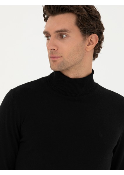 Erkek Siyah Slim Fit Balıkçı Yaka Basic Triko Kazak 50245058-VR046