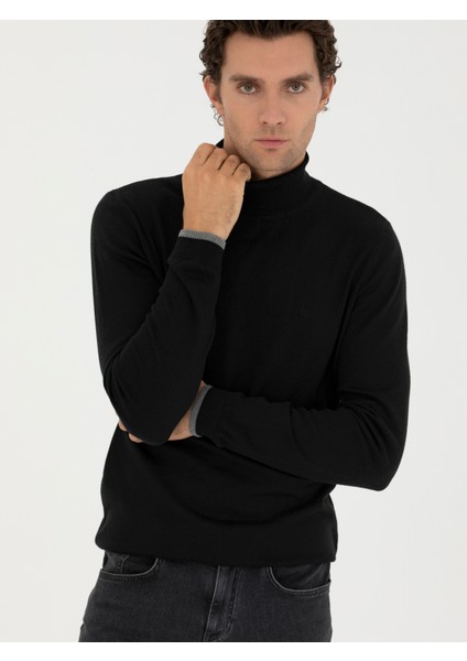 Erkek Siyah Slim Fit Balıkçı Yaka Basic Triko Kazak 50245058-VR046
