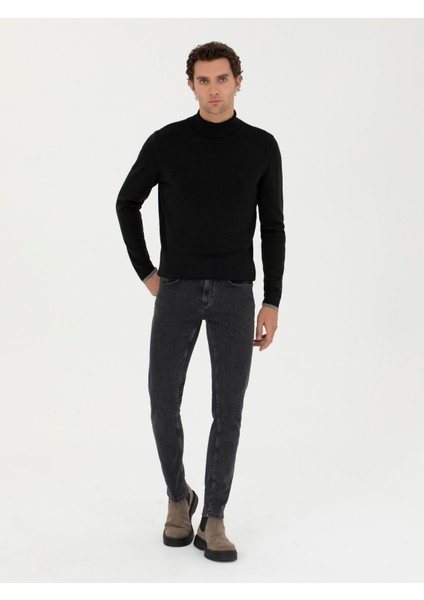 Erkek Siyah Slim Fit Balıkçı Yaka Basic Triko Kazak 50245058-VR046