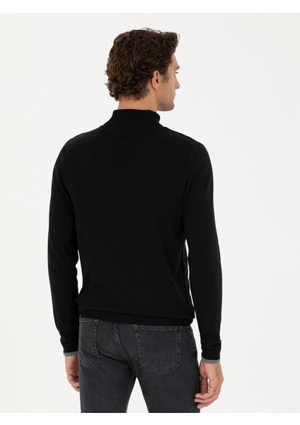 Erkek Siyah Slim Fit Balıkçı Yaka Basic Triko Kazak 50245058-VR046