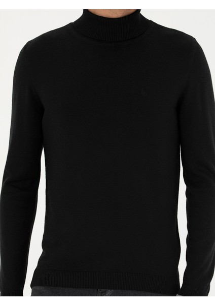 Erkek Siyah Slim Fit Balıkçı Yaka Basic Triko Kazak 50245058-VR046