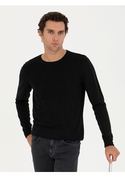 Erkek Siyah Slim Fit Bisiklet Yaka Triko Kazak 50241779-VR046