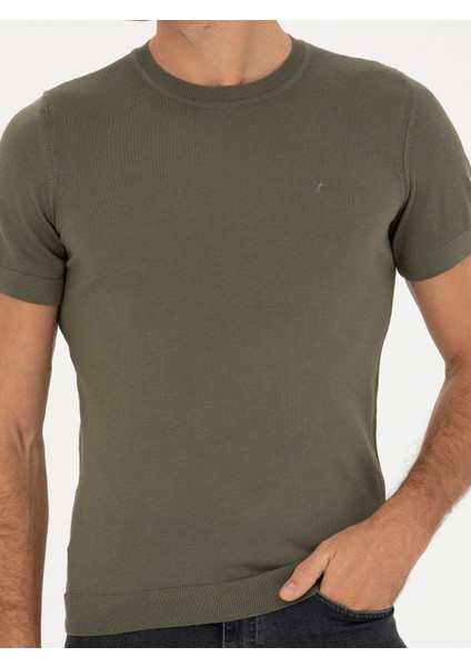 Erkek Haki Slim Fit Bisiklet Yaka Triko T-shirt 50249549-VR027