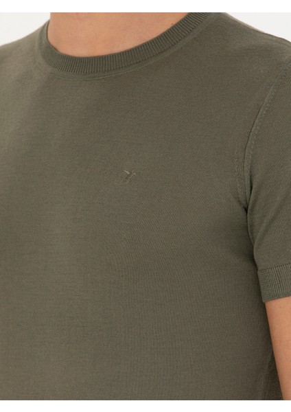 Erkek Haki Slim Fit Bisiklet Yaka Triko T-shirt 50249549-VR027