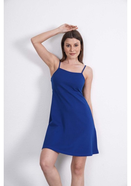 Ince Askılı Kısa Elbise -Koyu Mavi