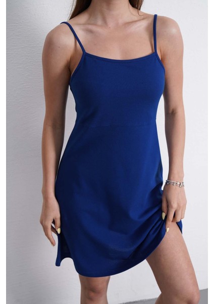 Ince Askılı Kısa Elbise -Koyu Mavi modelleri