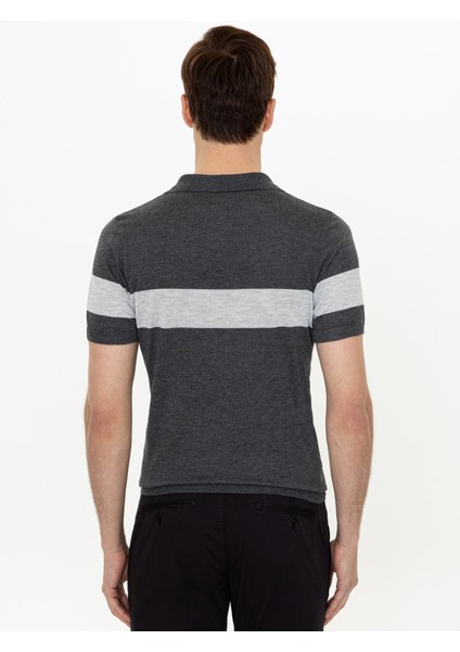 Erkek Gri Slim Fit Polo Yaka Triko T-Shirt 50247015-VR024