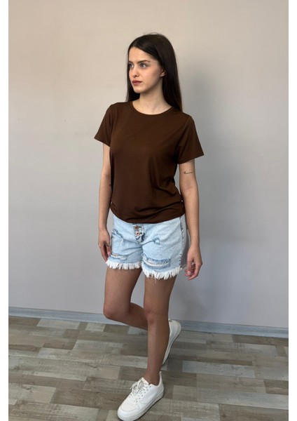 Viskon Dökümlü Tişört-Kahverengi fiyatları