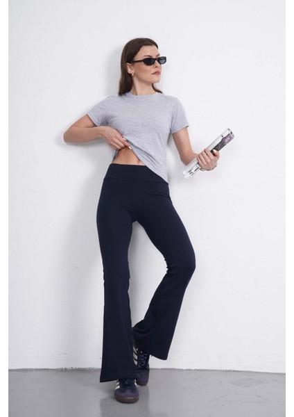 Crop Slim Fit Pamuk Likra Tişört-Gri Melanj fiyatları