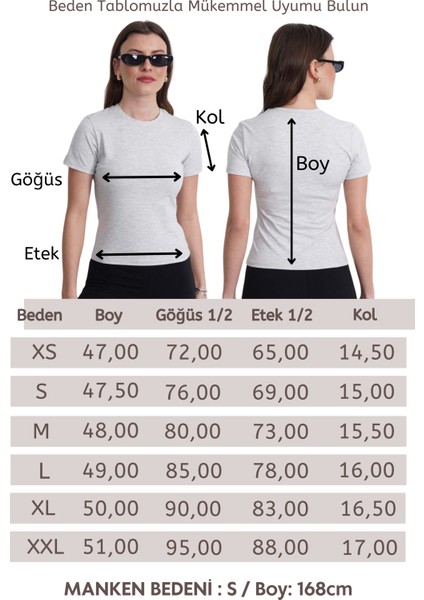 Crop Slim Fit Pamuk Likra Tişört-Kar Melanj