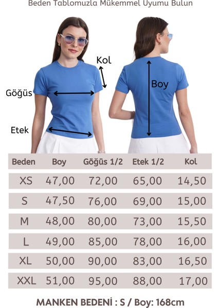 Crop Slim Fit Pamuk Likra Tişört-Koyu Mavi
