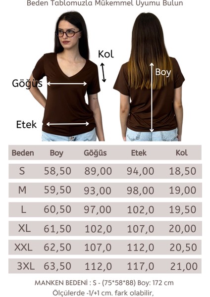 Viskon Dökümlü V Yaka Tişört-Kahverengi indirimleri