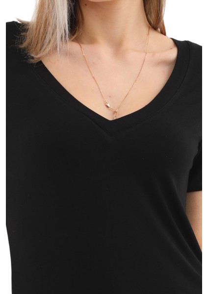 Viskon Dökümlü V Yaka 2'li Tişört-Siyah-Beyaz indirimleri