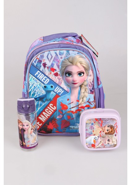 Dekomus Lisanslı Elsa Frozen Salto Ice Magıc "okul Çantası,beslenme Kabı ve 500 ml Trıtan Matara Okul Seti