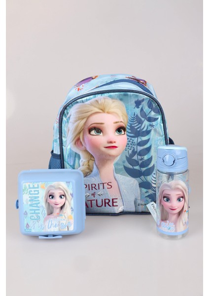 Dekomus Lisanslı Elsa Frozen Tek Bölmeli Küçük Boy 32 cm Anaokul Çantası,beslenme Kabı ve 500 ml Trıtan Matara Okul/kırtasiye Seti