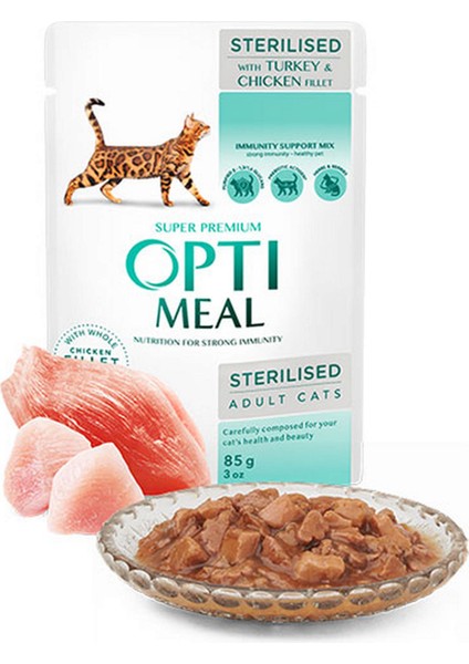 Süper Premium Tavuk-Hindi Filetolu Sos Içerisinde Tahilsiz Pouch Kisir Kedi Mamasi 85 gr x 6 Adet Yktsn