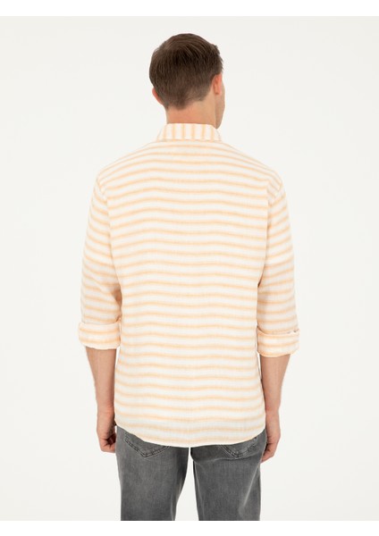 Erkek Turuncu Keten Karışımlı Slim Fit Uzun Kollu Gömlek 50247552-VR051 indirimleri