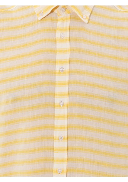Erkek Sarı Keten Karışımlı Slim Fit Uzun Kollu Gömlek 50247552-VR044