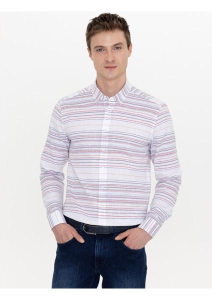 Erkek Kırmızı Slim Fit Uzun Kollu Gömlek 50248479-VR030