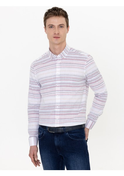 Erkek Kırmızı Slim Fit Uzun Kollu Gömlek 50248479-VR030