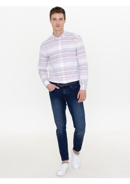Erkek Kırmızı Slim Fit Uzun Kollu Gömlek 50248479-VR030