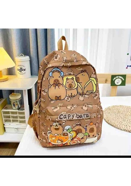 Capybara Karikatür Baskılı Okul Cantasi