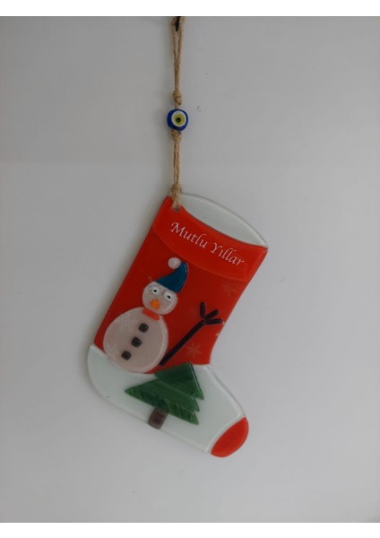 Mutlu Yıllar Kardan Adam Nazar Boncuklu Cam Asmalık Süs Çam Ağaçlı 1 Adet