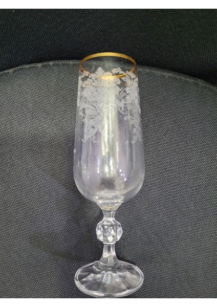 Kristal Cam Şampanya Kadeh Desenli Gold Yaldız 17CM 1 Adet