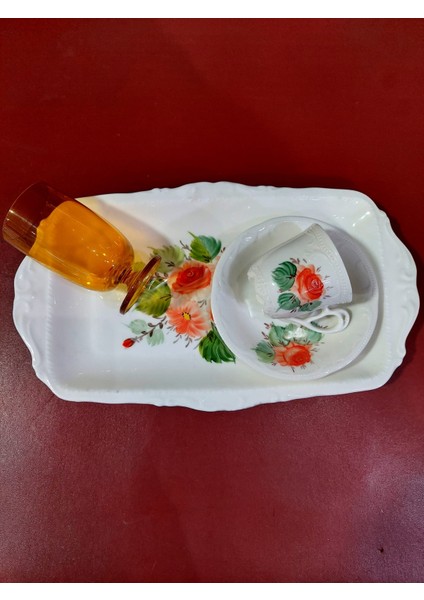 Porselen El Boyama Türk Kahve Fincan Tepsi Cam Su Bardak Set indirimleri