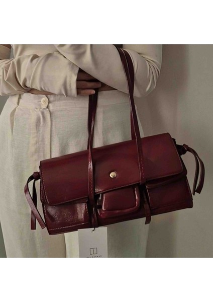Bordo Çift Saplı Suni Deri Omuz Çantası