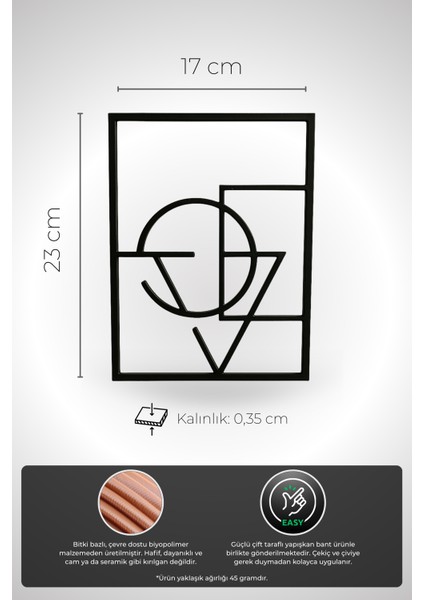 Love Temalı Modern Minimal Tasarım | Soyut Geometrik Siyah Duvar Dekoru
