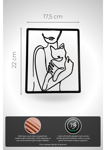 Kadın ve Kedi Silüetli Tek Çizgi Duvar Dekoru | Minimalist Modern Çerçeve Tasarım