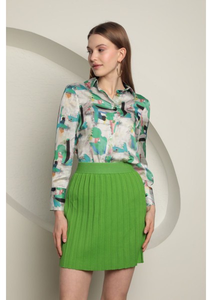 Triko Kadın Pileli Etek-Yeşil fiyatları